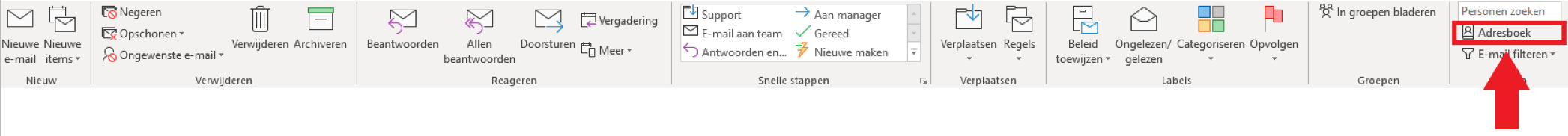 Adresboek openen in klassiek Outlook
