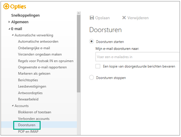 Instellingen voor automatisch doorsturen